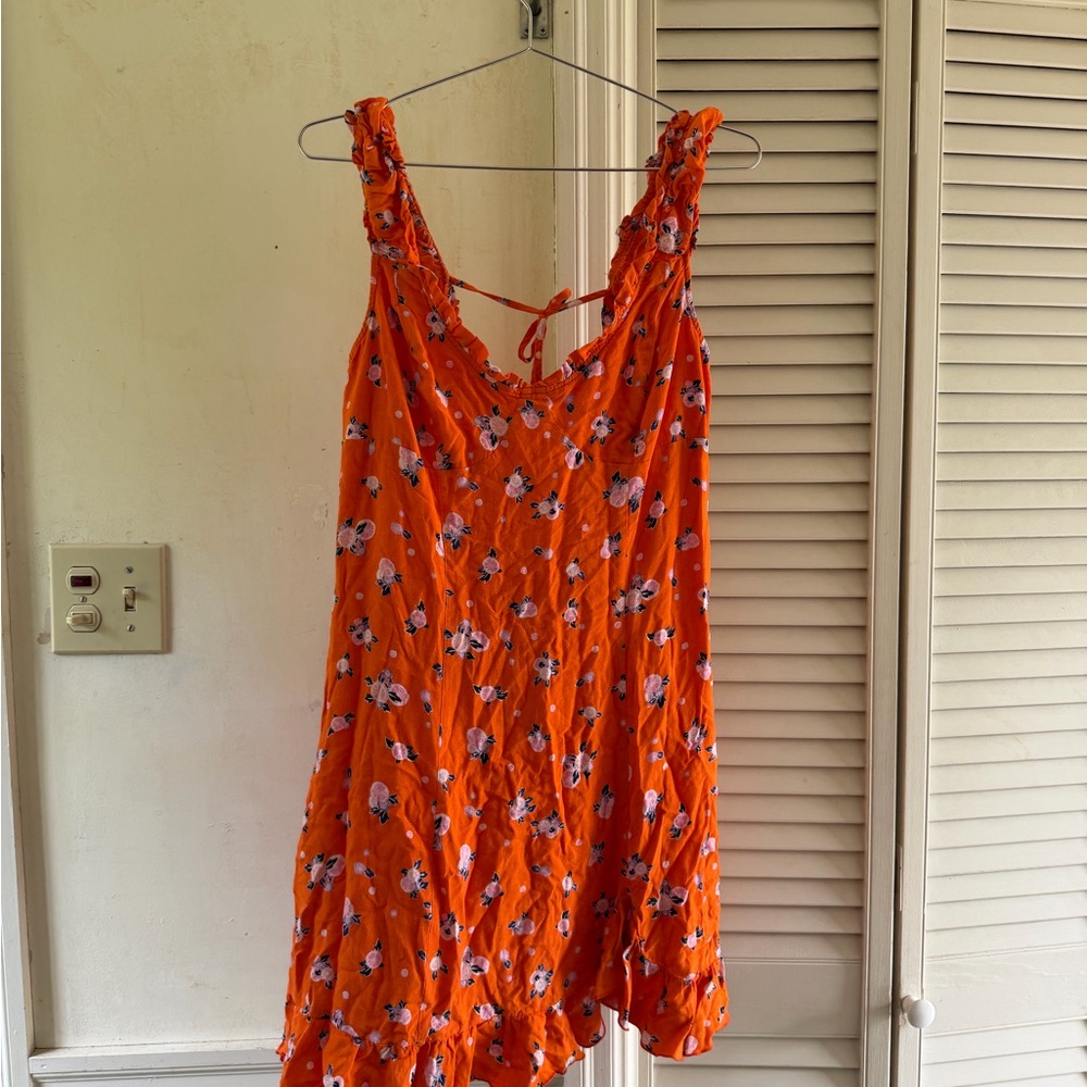 Free People Bright Orange Floral Sundress - Large
